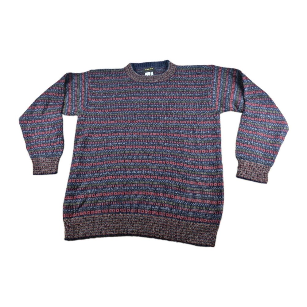 Invisible World Sweater Men Sz Large Multicolor 100% Alpaca Hand Knit Crewneck